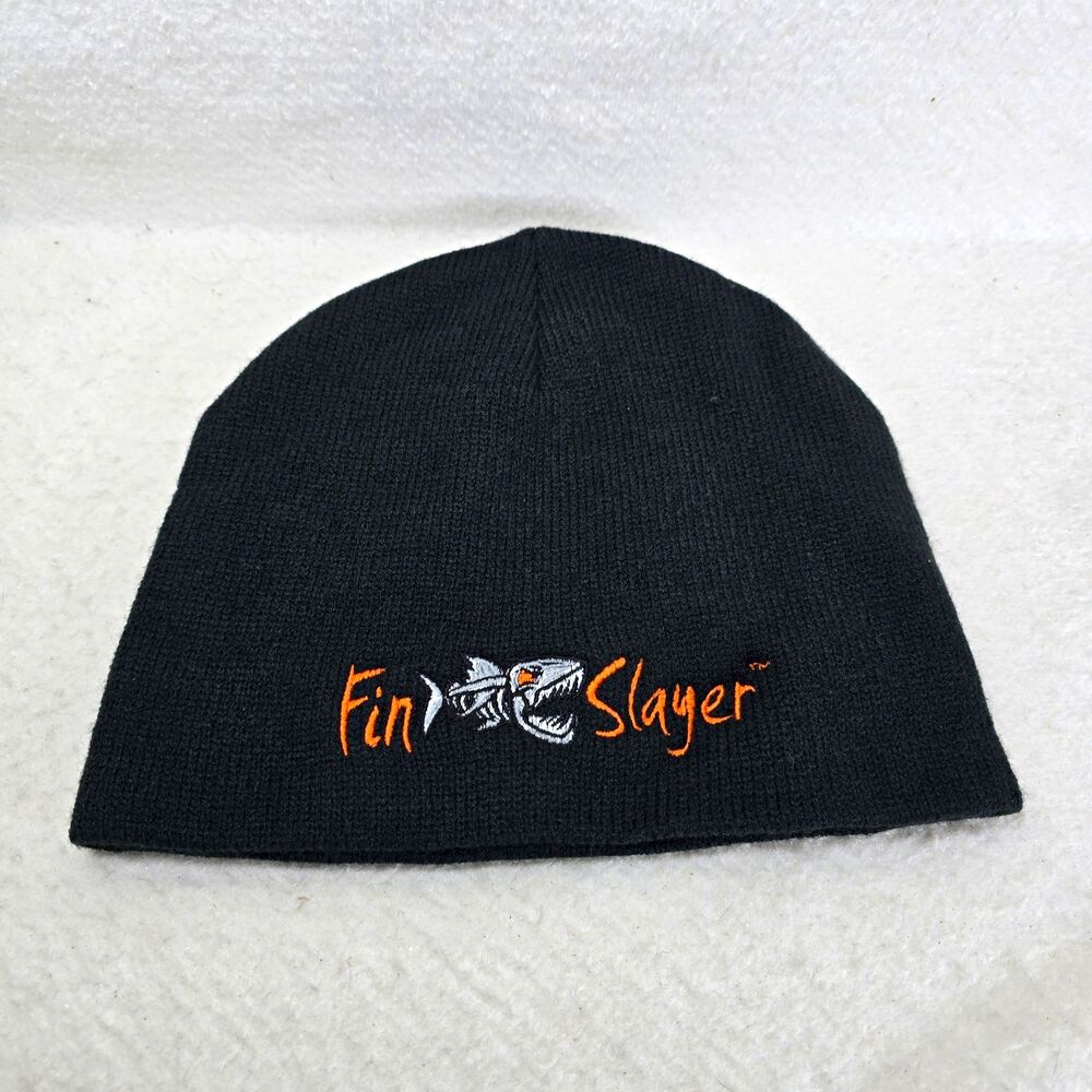 Black Beanie Fin Slayer Shark One Size Stretch Unisex Adults